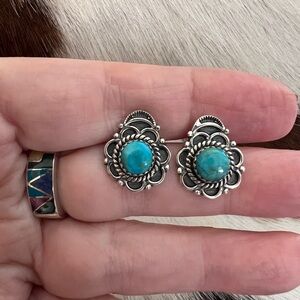 ❤️ Kingman Turquoise Sterling Silver Post Back Decorative Earrings 5.2 Gms .71”L